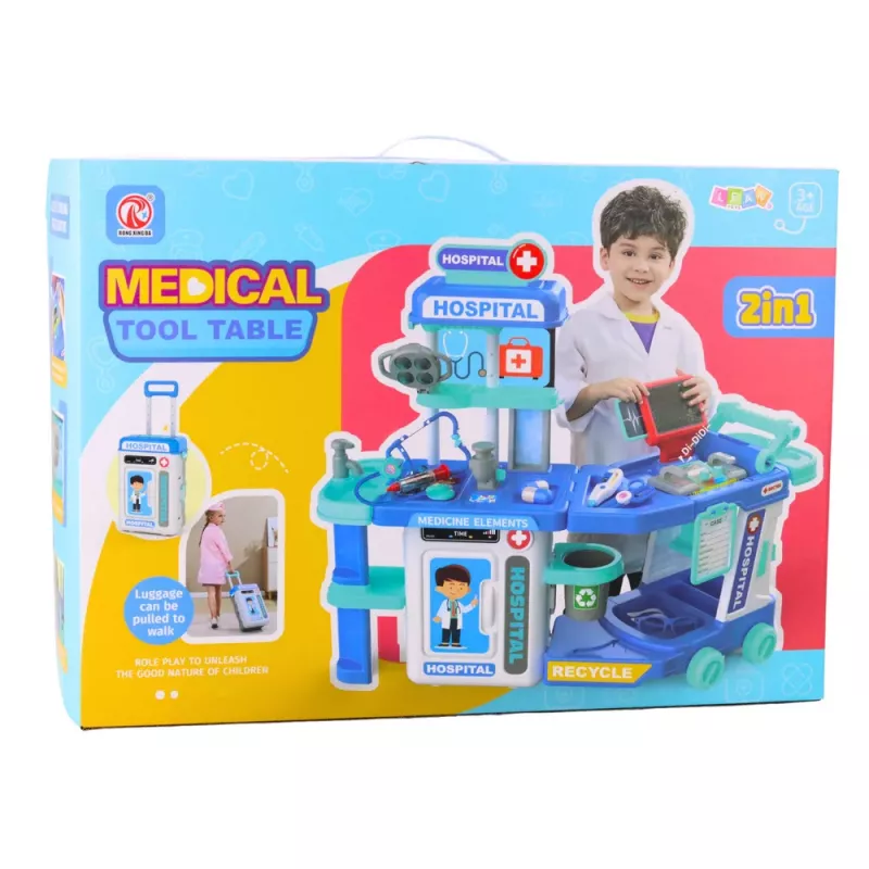 LEAN TOYS Conjunto de médico e hospital em mala 2 em 1 com luz e som, acessórios