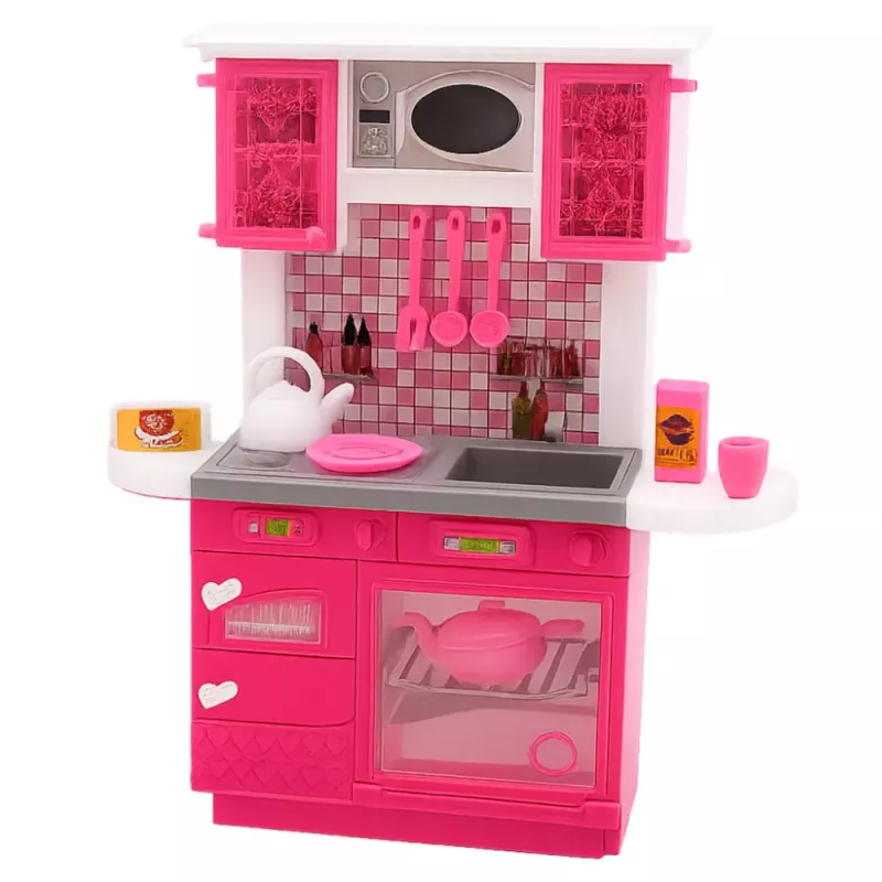 LEAN TOYS Conjunto de cozinha para bonecas com frigorífico, fogão e acessórios, rosa