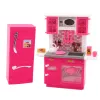 LEAN TOYS Conjunto de cozinha para bonecas com frigorífico, fogão e acessórios, rosa