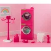 LEAN TOYS Conjunto de lavandaria para bonecas com máquina de lavar, secador, cesto de roupa e cabides, rosa