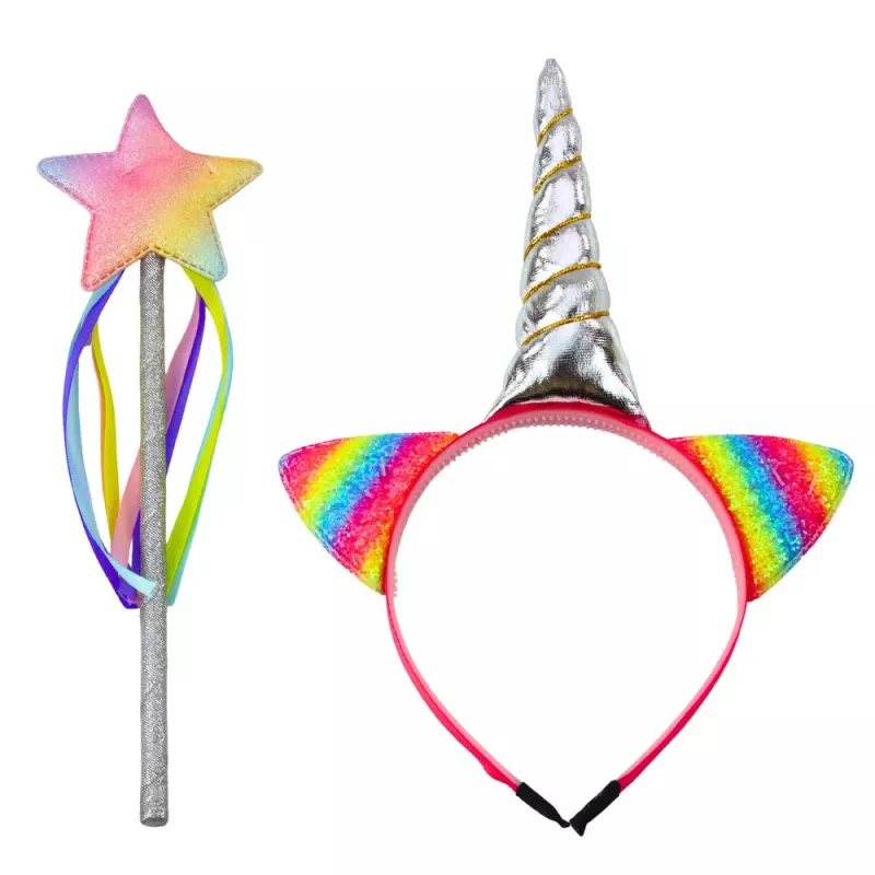 LEAN TOYS Conjunto de faixa de cabeça com chifre e orelhas de unicórnio