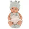 LEAN TOYS Boneca bebé, fato cinzento, gorro, babete, 18 cm