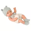 LEAN TOYS Boneca bebé, fato cinzento, gorro, babete, 18 cm
