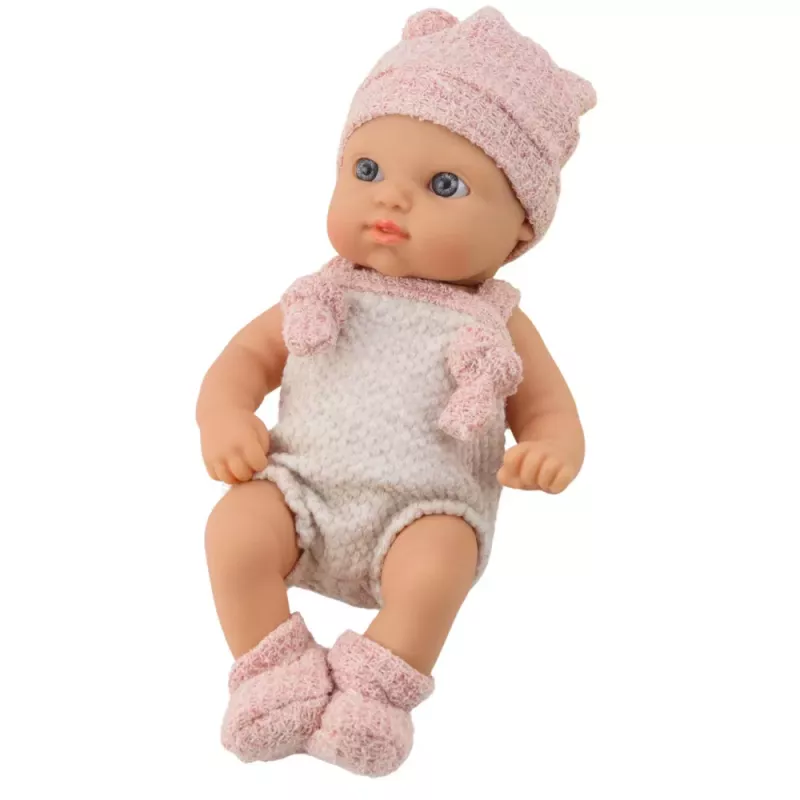 LEAN TOYS Boneca bebé, roupa rosa, chapéu, babete, 18 cm