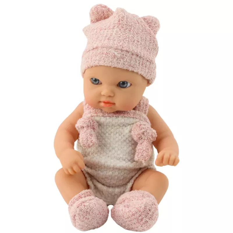 LEAN TOYS Boneca bebé, roupa rosa, chapéu, babete, 18 cm