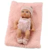 LEAN TOYS Boneca bebé com manta, roupa branca e rosa, chapéu, 18 cm