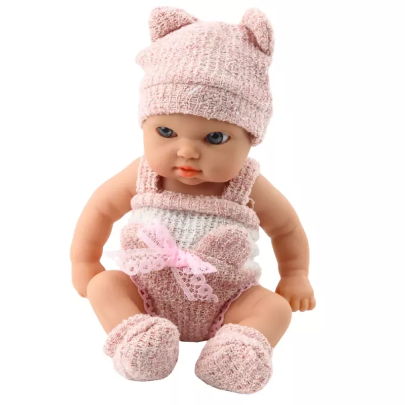 LEAN TOYS Boneca bebé com manta, roupa branca e rosa, chapéu, 18 cm