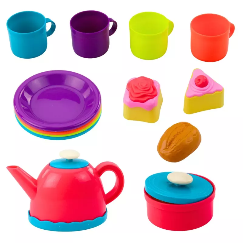 LEAN TOYS Conjunto de chá em cesto, chávenas, pratos, doces, 23 peças
