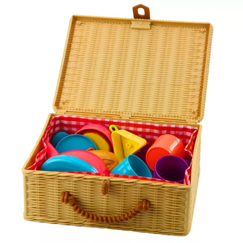 LEAN TOYS Conjunto de chá em cesto, chávenas, pratos, doces, 23 peças