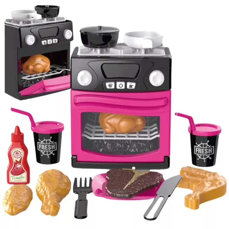 LEAN TOYS Cozinha de brincar com forno, comida, luz, sons, rosa