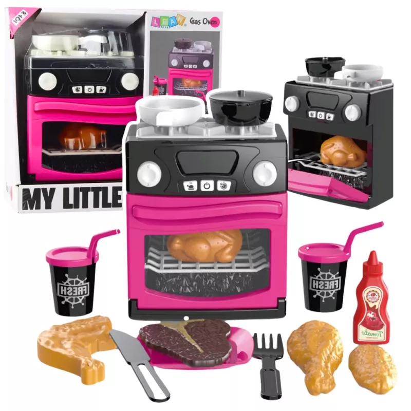 LEAN TOYS Cozinha de brincar com forno, comida, luz, sons, rosa