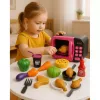 LEAN TOYS Micro-ondas de brincar para crianças com rotação 360°, luzes e sons, rosa