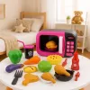 LEAN TOYS Micro-ondas de brincar para crianças com rotação 360°, luzes e sons, rosa