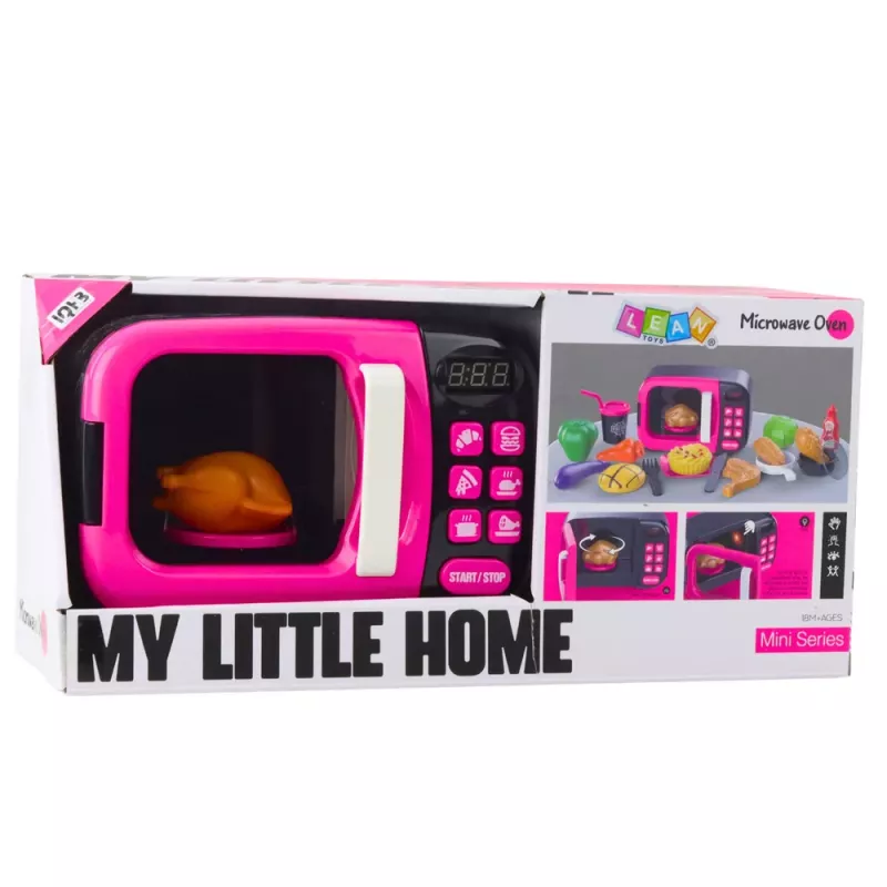 LEAN TOYS Micro-ondas de brincar para crianças com rotação 360°, luzes e sons, rosa