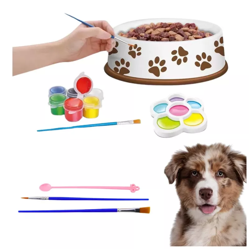 LEAN TOYS Conjunto criativo tigela para cão para pintar, tintas, pincel, DIY, 6 peças
