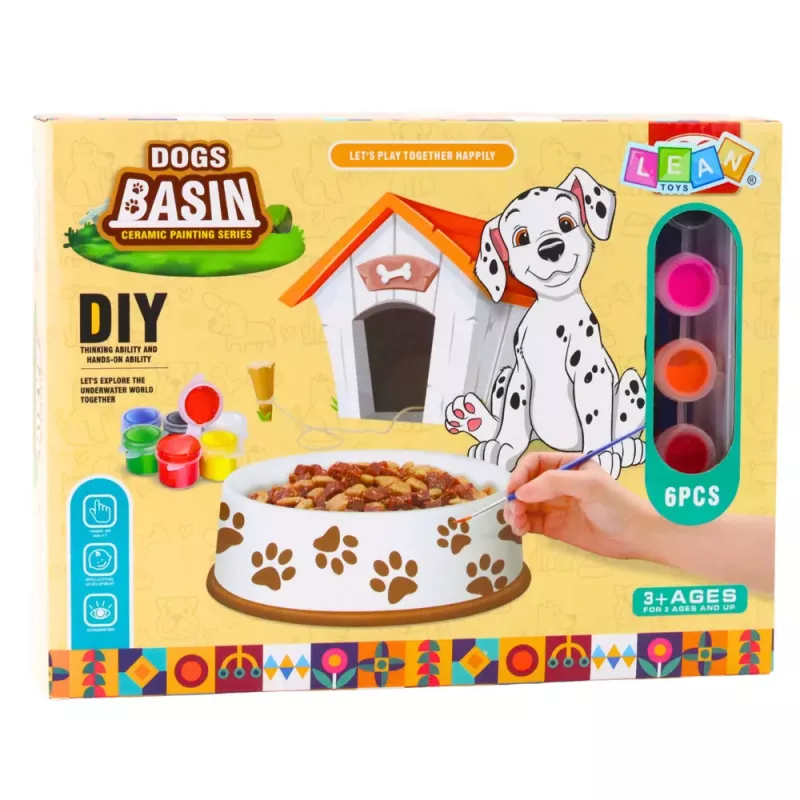 LEAN TOYS Conjunto criativo tigela para cão para pintar, tintas, pincel, DIY, 6 peças