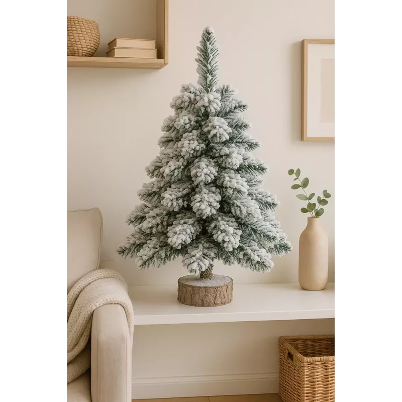 LEAN Árvore de Natal artificial decorativa em tronco com neve, 60 x 16 cm