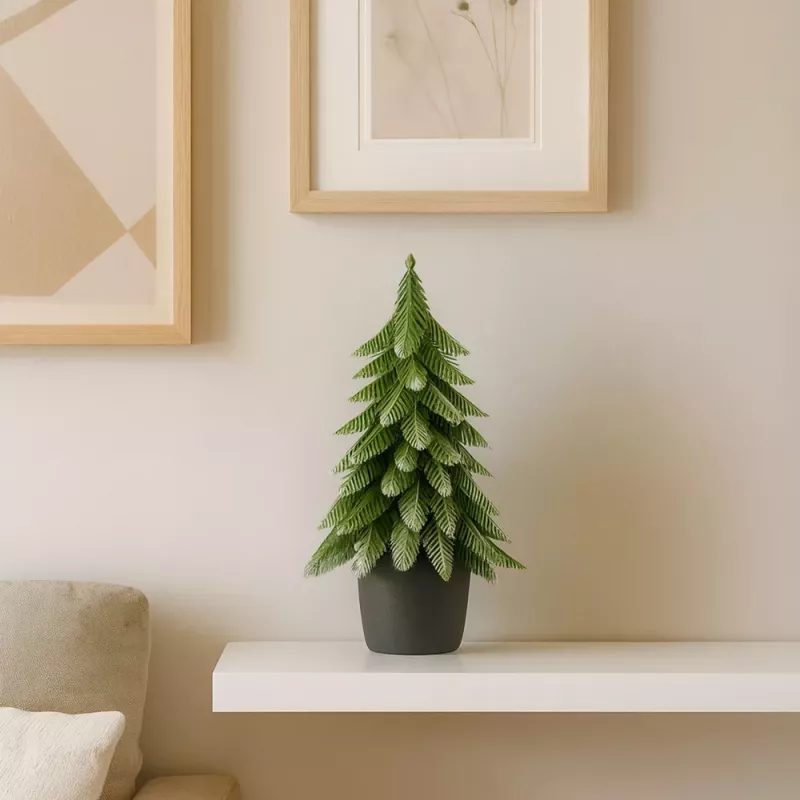 LEAN Árvore de Natal artificial decorativa em vaso, prateada, 22x10cm