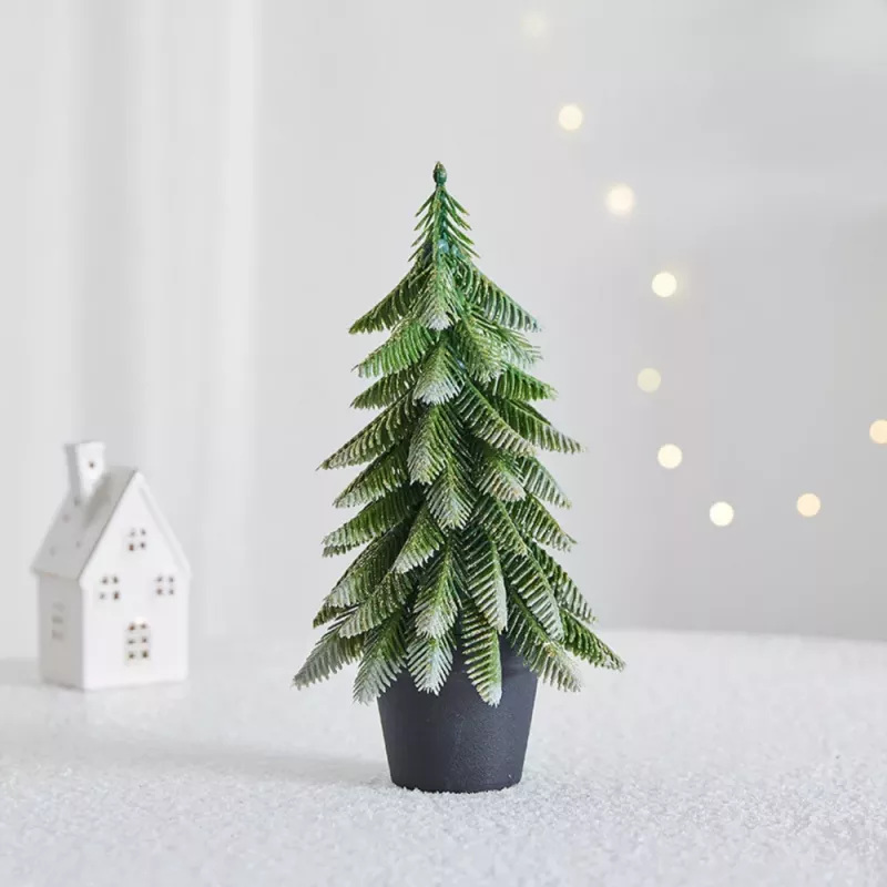 LEAN Árvore de Natal artificial decorativa em vaso, prateada, 32 x 12 cm