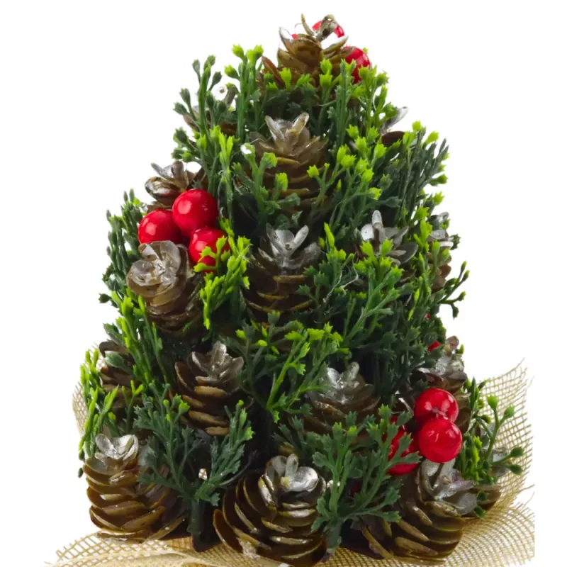 LEAN Pinha de árvore de Natal decorativa artificial com bagas vermelhas, decoração, 17x10cm