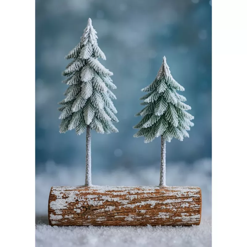LEAN Composição de árvore de Natal decorativa em tronco coberto de neve, 34 x 28 cm