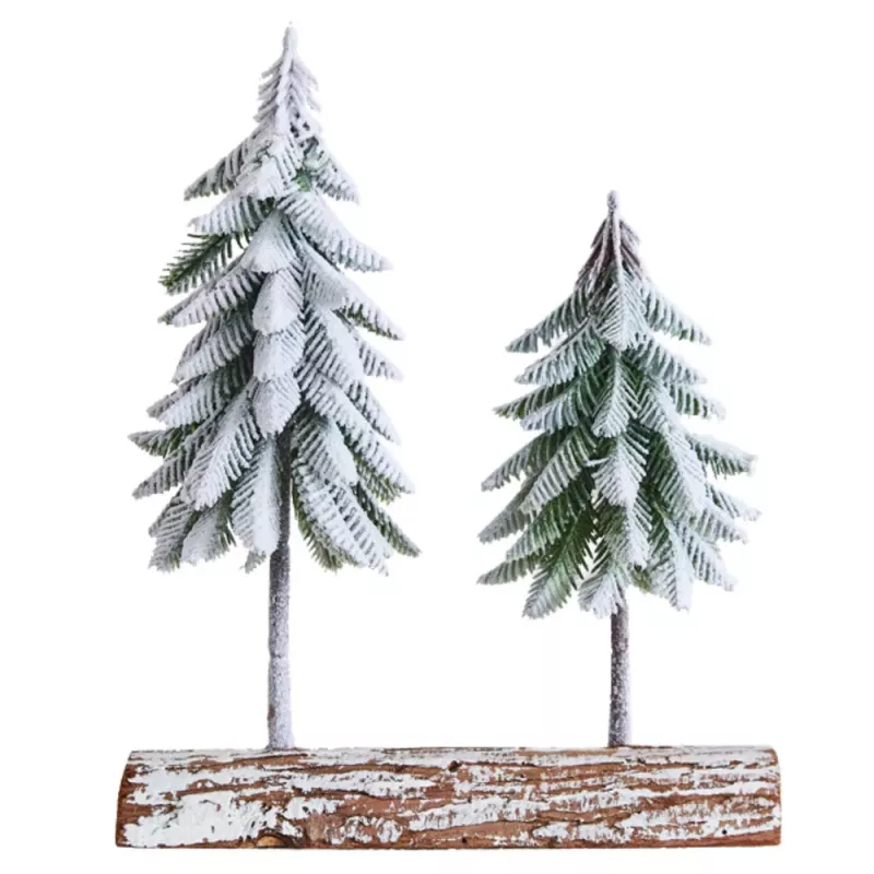 LEAN Composição de árvore de Natal decorativa em tronco coberto de neve, 34 x 28 cm