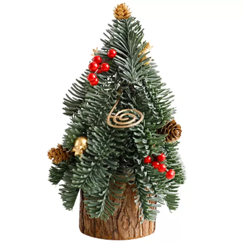 LEAN Árvore de Natal decorativa em tronco com bagas vermelhas, 26 x 12 cm
