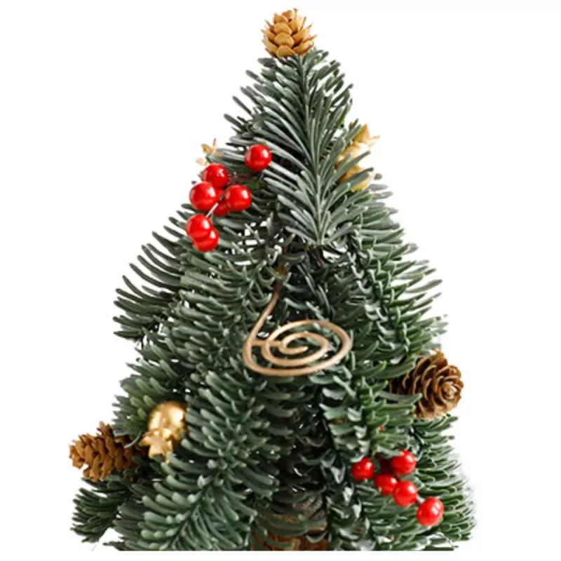 LEAN Árvore de Natal decorativa em tronco com bagas vermelhas e pinhas, 38 x 15 cm