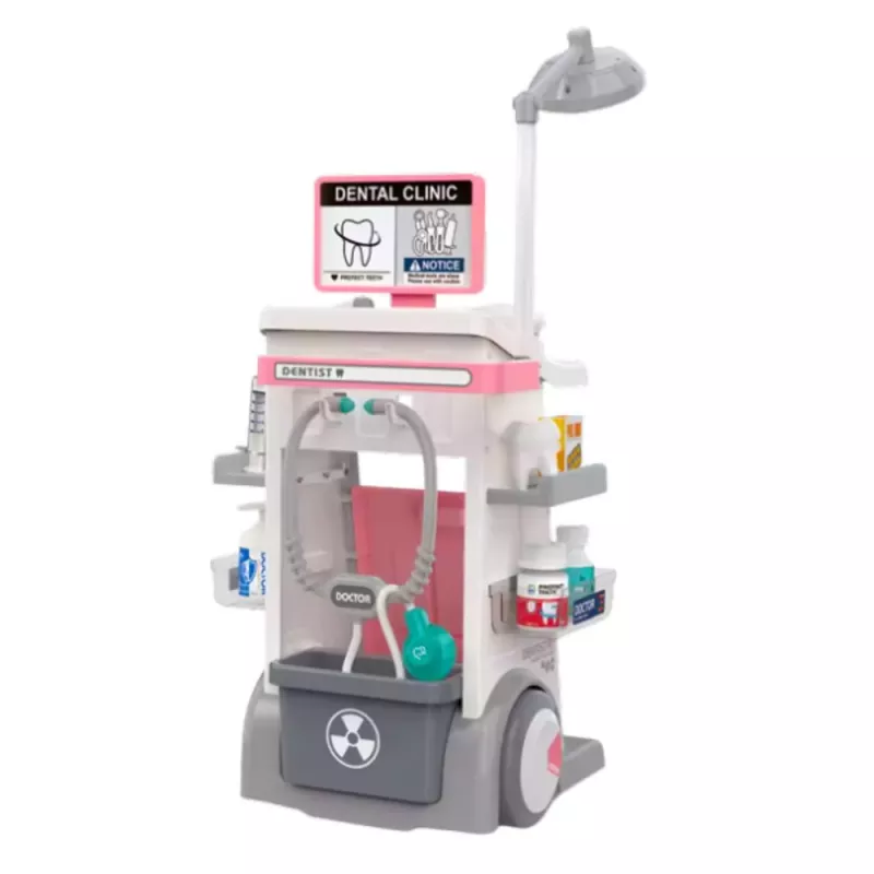 LEAN TOYS Conjunto de médico-dentista com carrinho médico e efeitos de luz, rosa, 26 peças