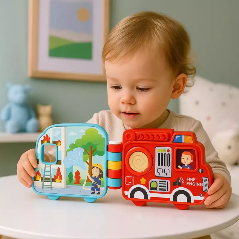 LEAN TOYS Livro de aprendizagem interativo veículos, luzes, sons, elementos móveis