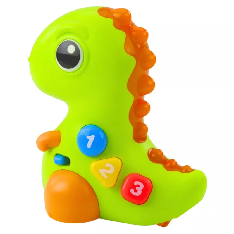 LEAN TOYS Brinquedo interativo para crianças pequenas dinossauro sobre rodas com luz e som