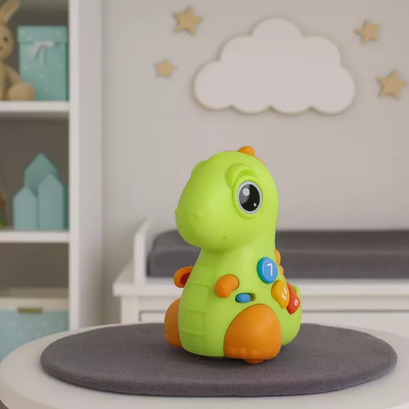 LEAN TOYS Brinquedo interativo para crianças pequenas dinossauro sobre rodas com luz e som