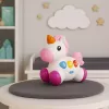 LEAN TOYS Brinquedo interativo para crianças pequenas unicórnio sobre rodas, luz e som
