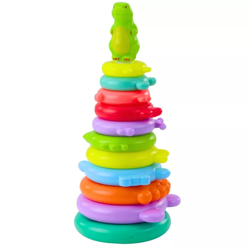 LEAN TOYS Puzzle piramidal educativo com autocolantes de figuras de dinossauros, 12 níveis
