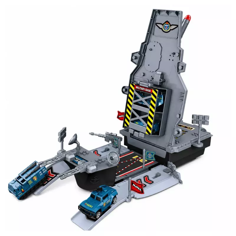 LEAN TOYS Conjunto militar porta-aviões, base militar, aviões de combate, veículos, luz e som
