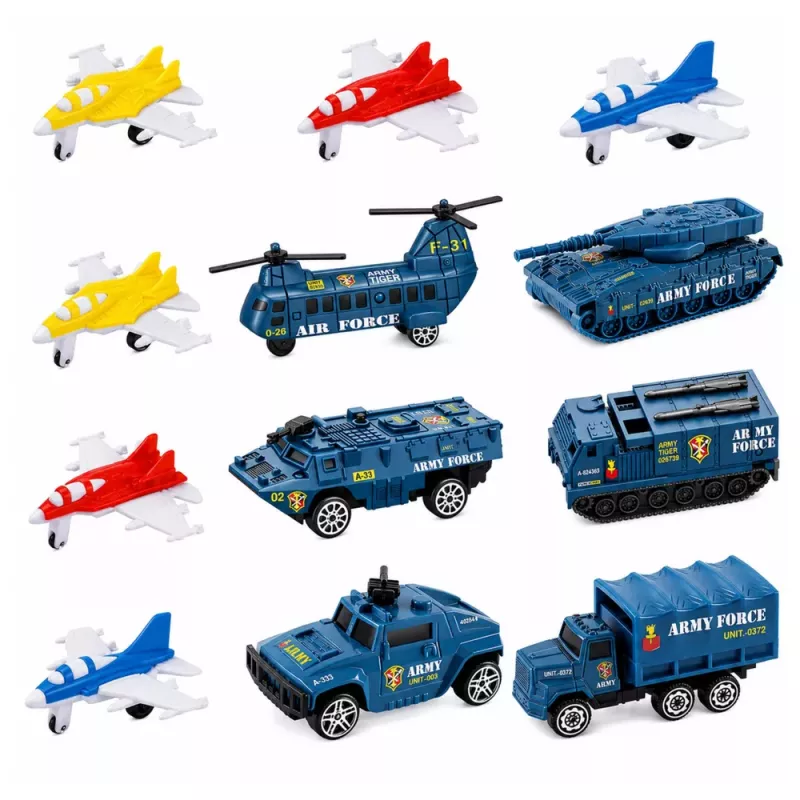 LEAN TOYS Conjunto militar porta-aviões, base militar, aviões de combate, veículos, luz e som