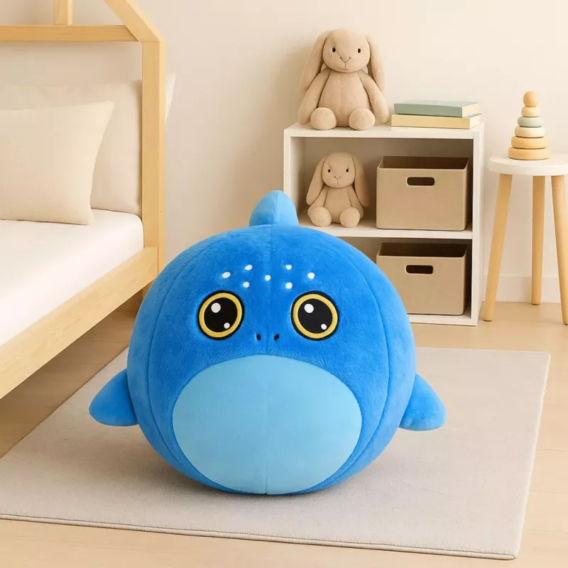 LEAN TOYS Bola saltitante tubarão azul de peluche crescente, bomba, 50 cm