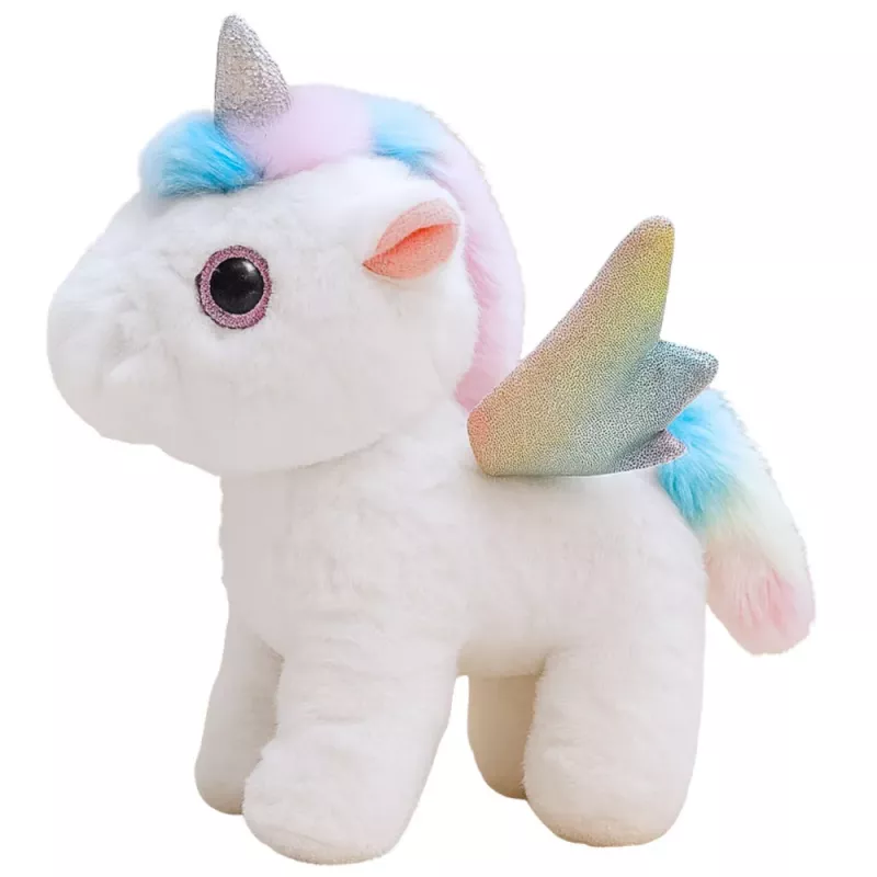 LEAN TOYS Unicórnio de peluche interativo, movimentos, sons, branco, 21 cm