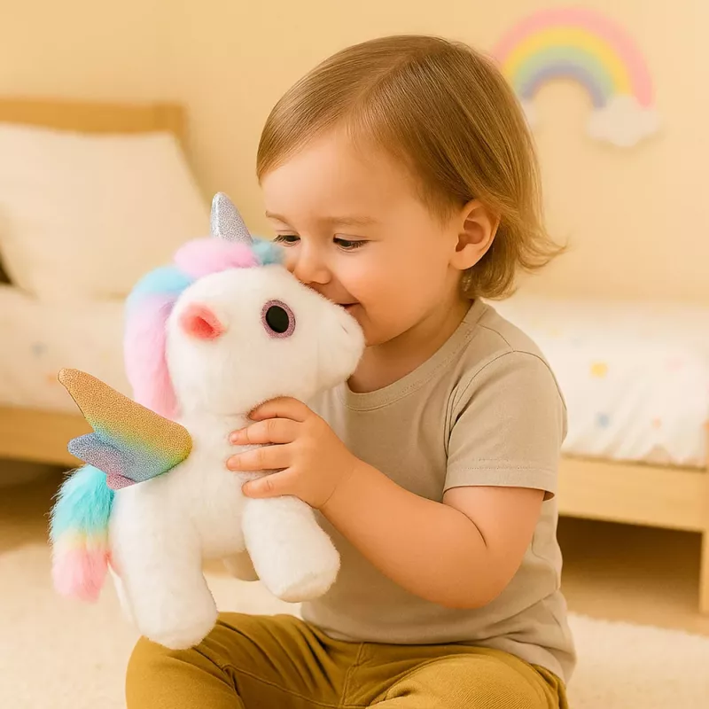 LEAN TOYS Unicórnio de peluche interativo, movimentos, sons, branco, 21 cm