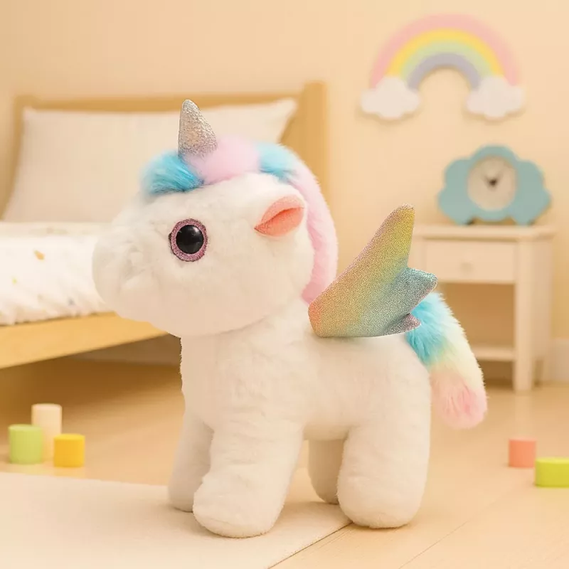 LEAN TOYS Unicórnio de peluche interativo, movimentos, sons, branco, 21 cm