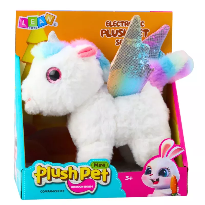 LEAN TOYS Unicórnio de peluche interativo, movimentos, sons, branco, 21 cm