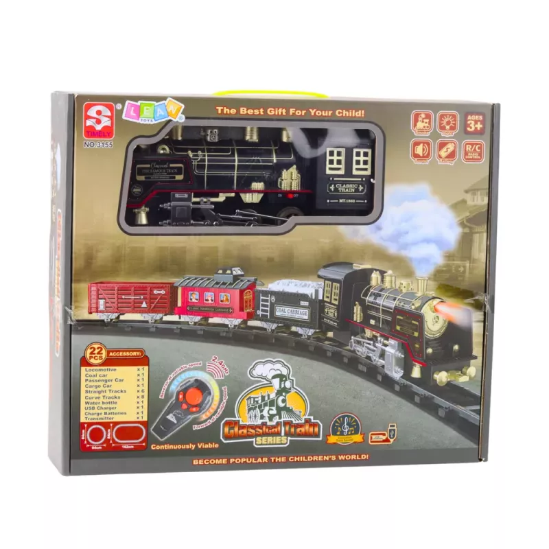 LEAN TOYS Locomotiva telecomandada RC, luzes, sons, fumo, 22 peças
