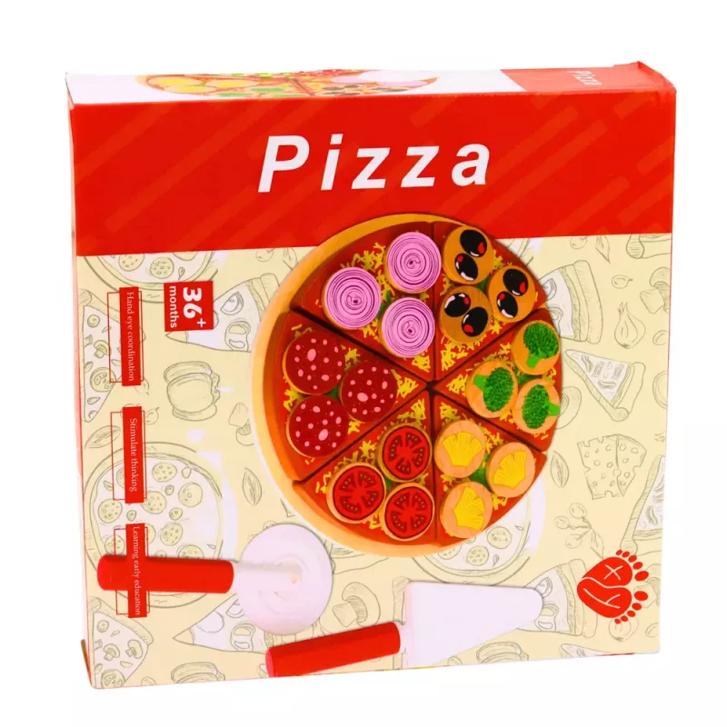 LEAN TOYS Conjunto de pizza de madeira para cortar com roda de velcro e tábua de corte