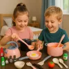 LEAN TOYS Conjunto de cozinha panelas, acessórios de cozinha, comida, rosa, 32 peças