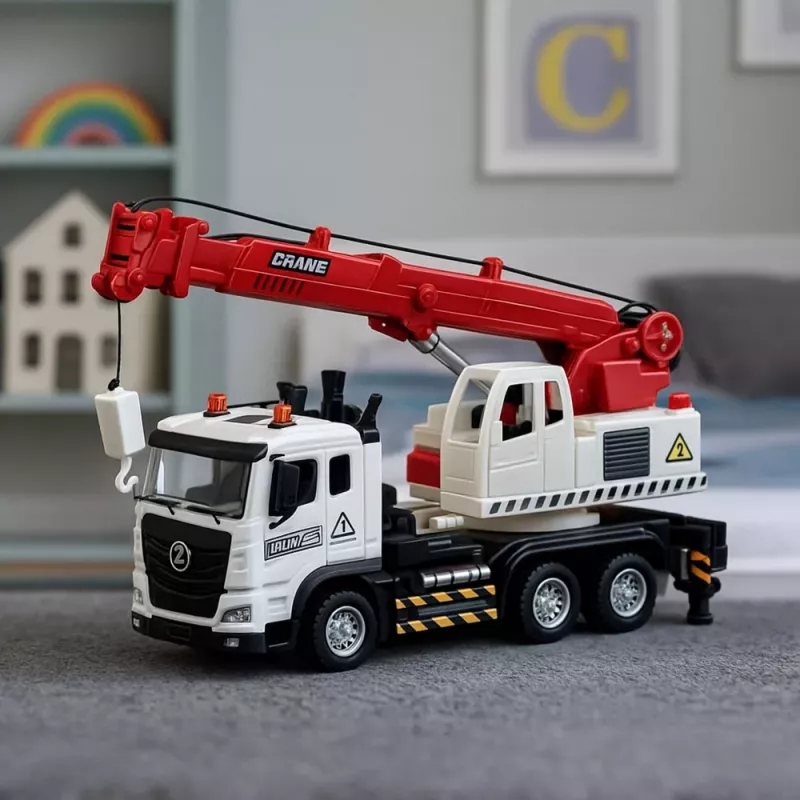 LEAN TOYS Camião com grua, cabina metálica, lança ajustável, sistema de luz e som