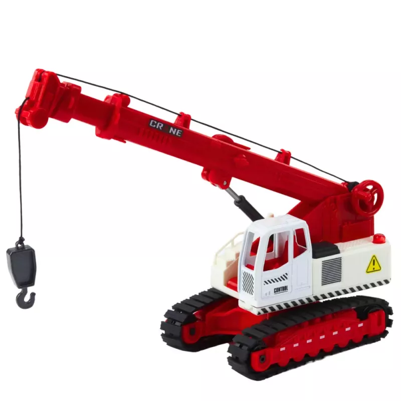 LEAN TOYS Grua de rastos com cabina rotativa, luz, som, gancho metálico - veículo de obra RC à escala 1:14