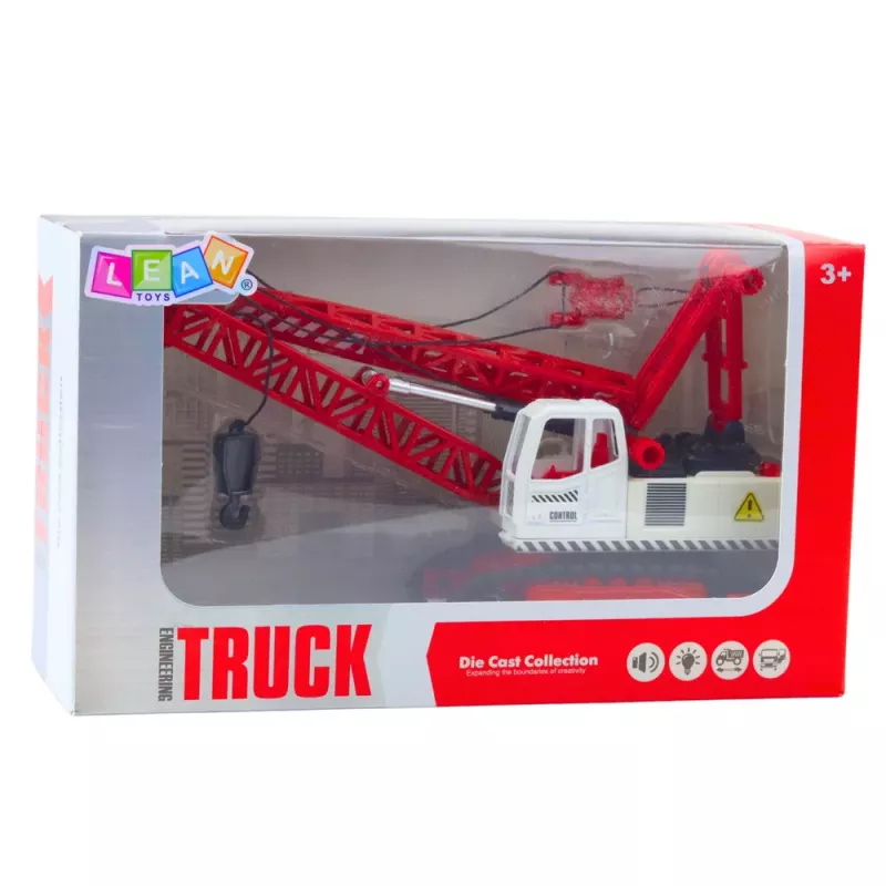 LEAN TOYS Grua de rastos com ajuste de luz, sons, metal, 1:14, veículo de obra RC