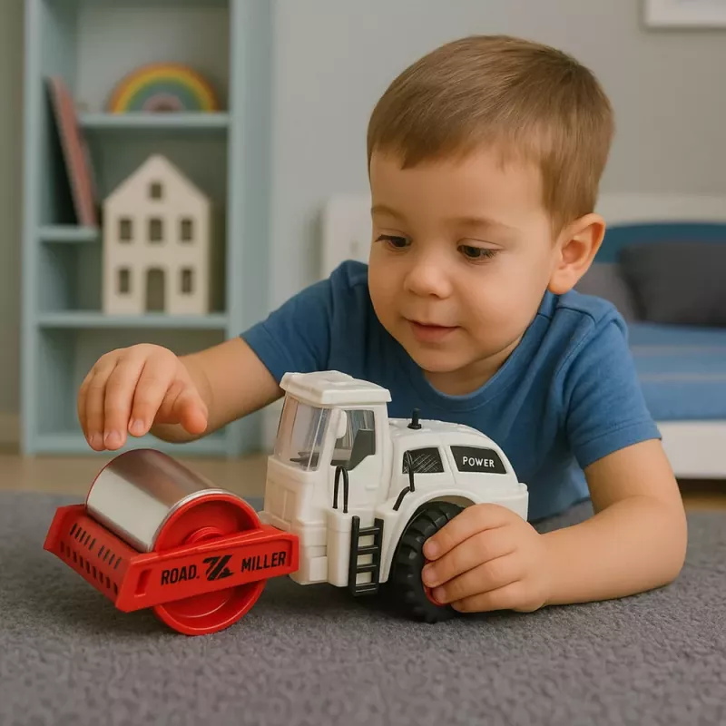 LEAN TOYS Cilindro compactador de obra, rolo rotativo metálico, luzes, sons