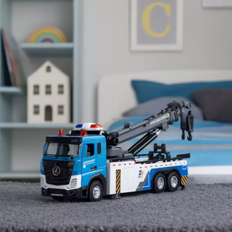 LEAN TOYS Camião grua veículo reboque cabina metálica luzes sons