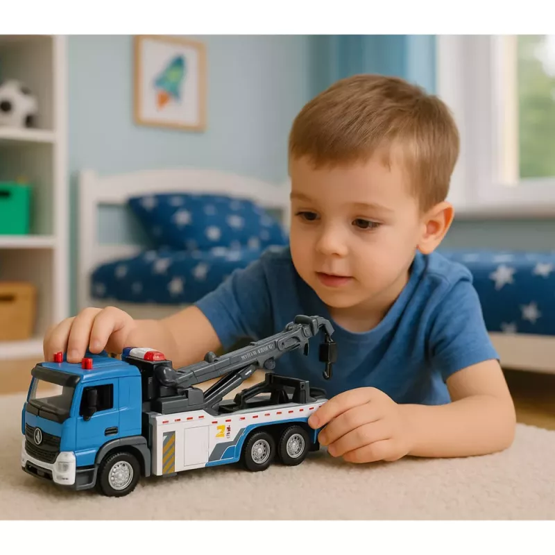 LEAN TOYS Camião grua veículo reboque cabina metálica luzes sons